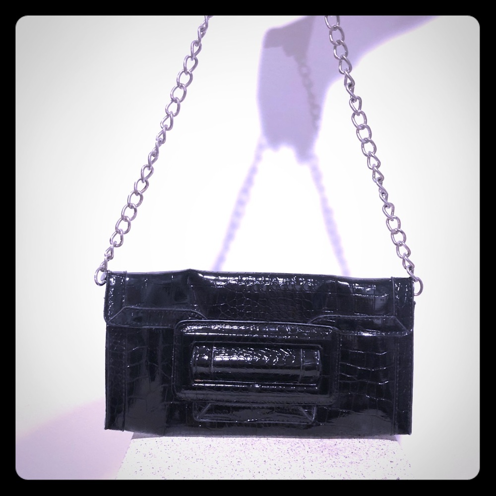 White House Black Market Black Patent Clutch